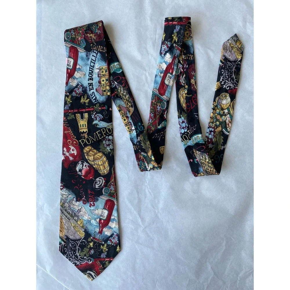 Nicole Miller Men's Tie Vintage 1993 Hand Sewn 100% Silk Wine Lovers 58